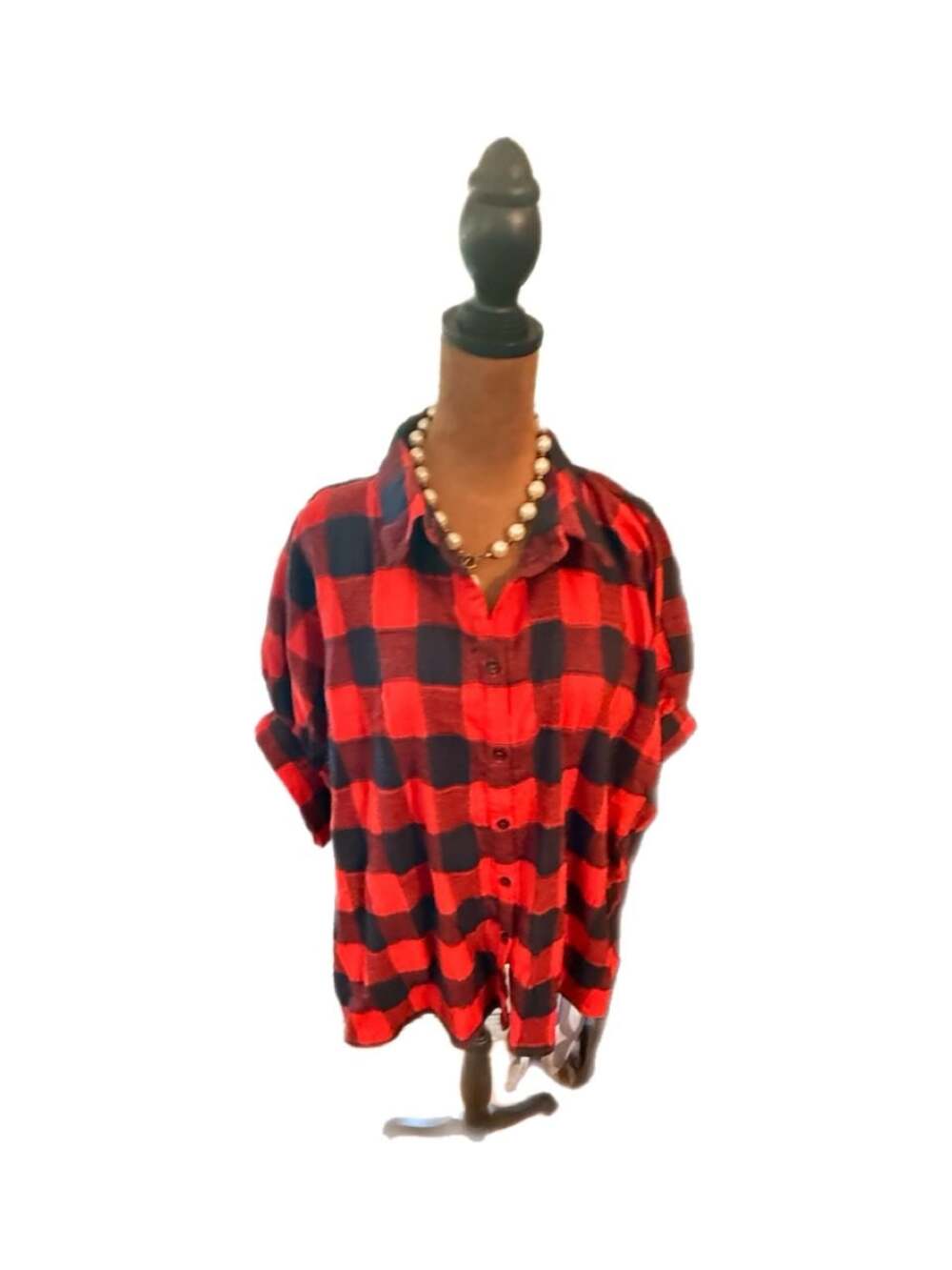 Volcom Tabulah Red Black Buffalo Plaid Button Up Shirt Blouse S
